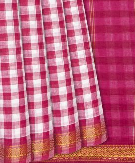 Pink Handloom Kadapa Cotton Saree With Checks
