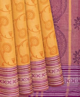 Orange Chirala Cotton Saree With Printed Vine Motifs
