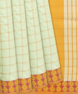 Mint Green Chirala blended Cotton Saree With Printed Checks
