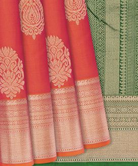 Red Woven Soft Silk Saree With Floral Buttas
