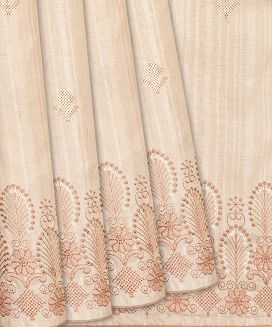 Taupe Woven Blended Dupion Saree With Embroidered Floral Motifs
