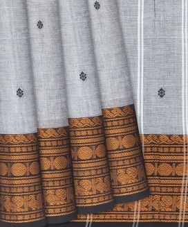 Grey Handloom Chettinad Cotton Saree With Floral Butta
