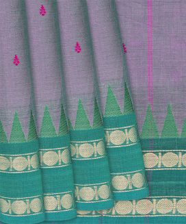 Lilac Chettinad Cotton Saree With Floral Motifs
