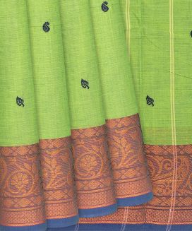 Light Green Handloom Chettinad Cotton Saree With Leaf Buttas
