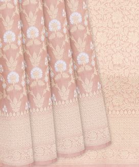 Baby Pink Handloom Banarasi Silk Saree With Floral Motifs
