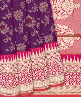Magenta Handloom Banarasi Silk Saree With Meena Floral Motifs
