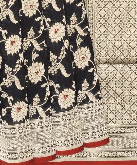Black Handloom Banarasi Silk Saree With Floral Vine Motifs

