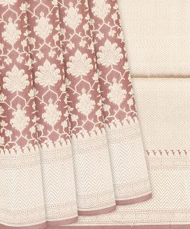 Dusty Pink Handloom Banarasi Silk Saree With Floral Motifs

