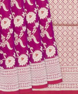 Pink Handloom Banarasi Silk Saree With Floral Motifs
