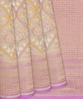 Dusty Pink Handloom Banarasi Khaddi Georgette Saree With Meena Floral Motifs
