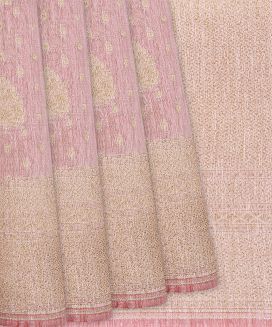 Baby Pink Woven Linen Saree With Floral Motifs
