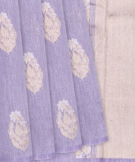 Lavender Handwoven Linen Saree With Floral Motifs
