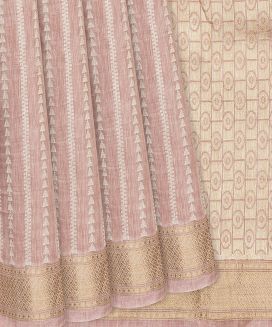 Baby Pink Handwoven Linen Saree With Triangle Motifs
