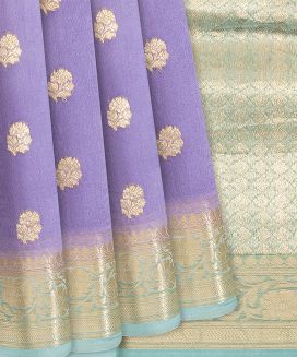 Lavender Handwoven Banarasi Organza Saree With Floral Buttas
