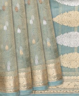 Light Blue Handwoven Banarasi Organza Tissue Saree With Floral Motifs

