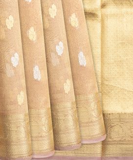Light Peach Handwoven Banarasi Organza Tissue Saree With Floral Motifs
