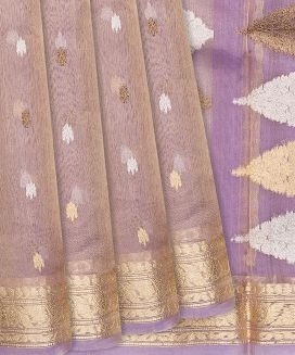 Lavender Handwoven Banarasi Organza Tissue Saree With Floral Motifs
