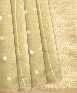 Cardamom Green Handwoven Banarasi Organza Tissue Saree With Floral Motifs
