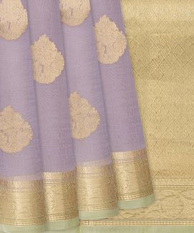 Lavender Handwoven Banarasi Organza Saree With Floral Motifs
