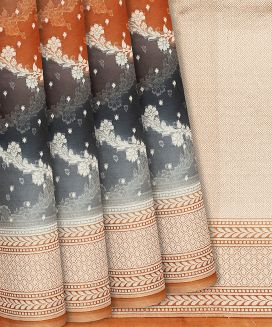 Orange Handwoven Banarasi Organza Rangkat Saree With Floral Vine Motifs
