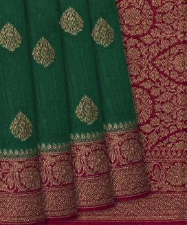 Green Handloom Tussar Silk Saree With Floral Motifs
