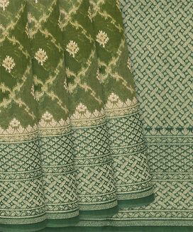 Sage Green Handwoven Chanderi Silk Cotton Saree With Floral Motifs
