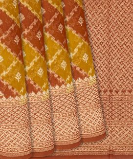 Mustard Handwoven Chanderi Cotton Saree With Floral Motifs
