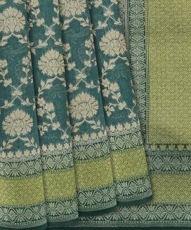 Cyan Handwoven Chanderi Silk Cotton Saree With Floral Vine Motifs
