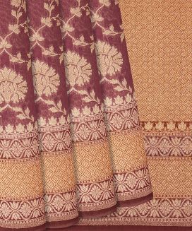 Chestnut Pink Handwoven Chanderi Cotton Saree With Floral Motifs
