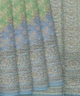 Blue Handwoven Chanderi Silk Cotton Saree With Diamond Motifs
