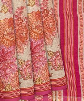 Cream Woven Chiffon Silk Saree With Printed Floral Motifs

