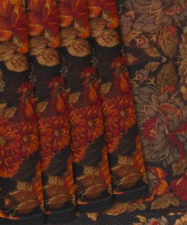 Black Woven Chiffon Silk Saree With Printed Floral Motifs
