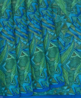 Blue Woven Chiffon Silk Saree With Printed Abstract Motifs

