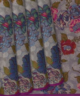 Grey Woven Chiffon Silk Saree With Printed Floral Motifs
