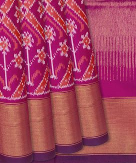 Pink Handloom Pochampally Ikat Saree With Floral Motifs
