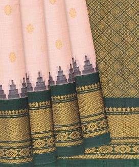 Peach Handloom Gadwal Silk Cotton Saree With Floral Buttas
