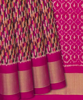Pink Handloom Pochampally Ikat Saree With Stripes
