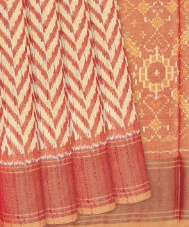 Baby Pink Handloom Pochampally Ikat Saree With Stripes
