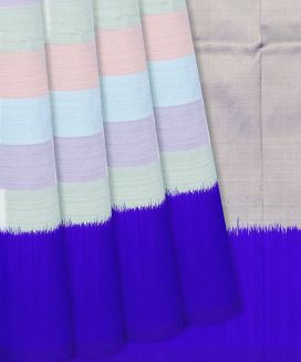 Multi Colour Handloom Pochampally Ikat Saree With Blue Border
