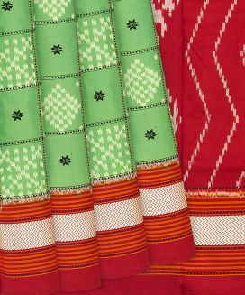 Pista Green Handloom Pochampally Ikat Saree With Diamond Motifs