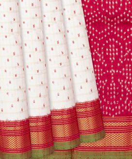 White Handloom Pochampally Ikat Saree With Checks
