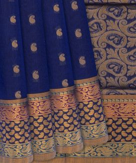 Blue Woven Kadapa Cotton Saree With Mango Motifs
