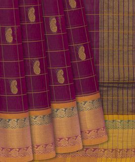 Crimson Woven Kadapa Cotton Saree With Checks
