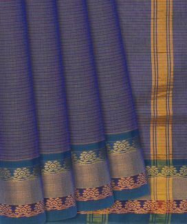 Steel Blue Woven Kadapa Cotton Saree With Stripes
