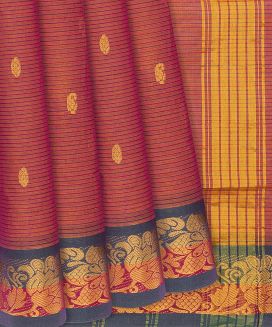 Peach Woven Kadapa Cotton Saree With Stripes
