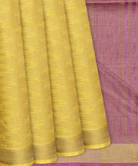 Yellow Woven Tussar Silk Saree With Chevron Stripes
