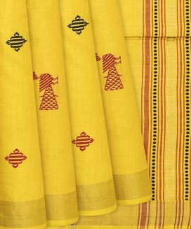 Yellow Handwoven Tussar Silk Saree With Diamond Motifs
