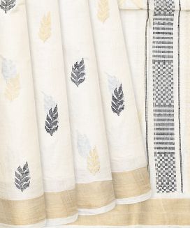Cream Handwoven Tussar Silk Saree With Floral Motifs
