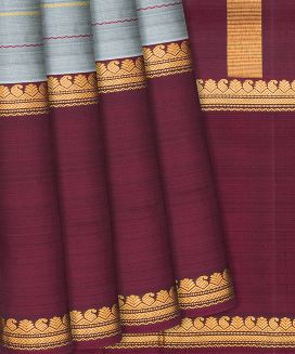 Grey Handloom Kanchipuram Silk Saree With Beldari Stripes
