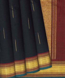 Black Handloom Kanchipuram Silk Saree With Jasmine Bud Motifs
